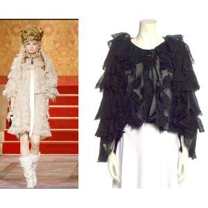 2009 CHANEL 09A Gossamer Mohair Knit Ruffled Fantasy Evening Jacket Black FR-38